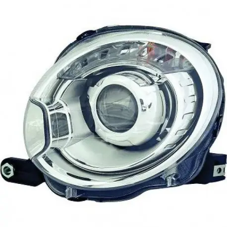 SET DE DEUX PHARES AVANT DESIGN FIAT 500 (07-15) - MOD 3 - CHROME - H7 - XENON LOOK - DEPO/TYC - AVEC REGLAGE HAUTEUR Retour Gratuit
