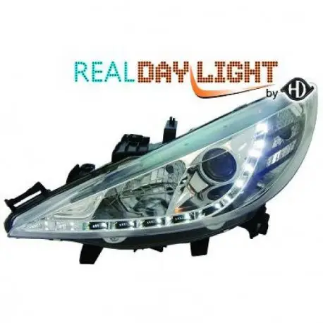 Offre Du Jour SET DE DEUX PHARES AVANT LED DESIGN PEUGEOT 207 (06-12) - MOD 2 - CHROME - R87