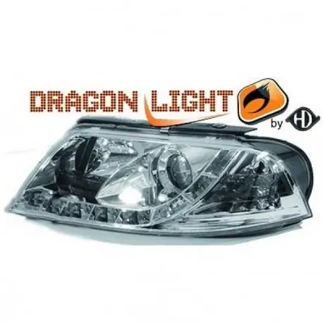 Populaire SET DE DEUX PHARES AVANT DESIGN À LED À FOND CHROME POUR TOUTES VW PASSAT 3BG (00-05) SANS XENON D'ORIGINE - MOD1