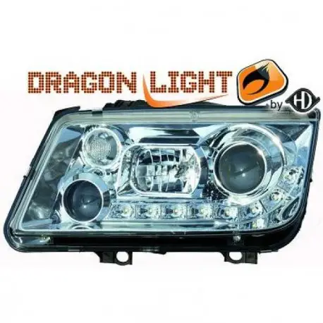 SET DE DEUX PHARES FOND CHROME À LED POUR VW BORA BERLINE ET BREAK (98-05) - PAS POUR XENON - H1/H1 Seulement Aujourd’hui