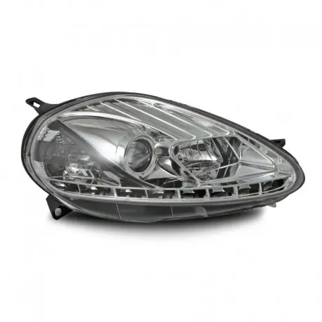 Phares avant, design feux diurnes, Fiat Punto05-09, aspect xénon, réglage avec moteur, verre lisse/fond chrome Prix Réduit