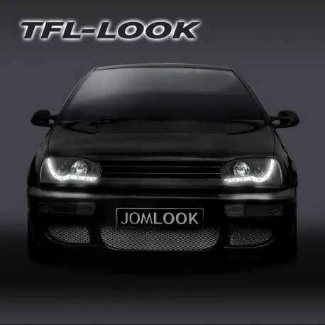 Phares avant, VW Golf 392-97, design feux diurnes, aspect xénon, avec correcteur de portée lumineuse, verre lisse / fond noir Meilleur Choix