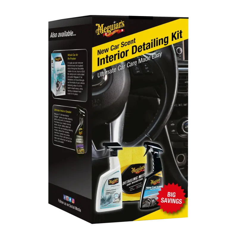 MEGUIAR'S - NEW CAR SCENT INTERIOR DETAILING KIT - KIT NETTOYANT INTERIEUR TISSUS ODEUR NEUVE - G193100 Soldes