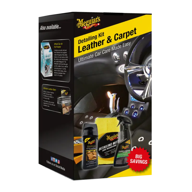 Prix Cassé MEGUIAR'S - LEATHER & CARPET INTERIOR DETAILING KIT - KIT NETTOYANT CUIR & TISSUS INTERIEUR - G193100