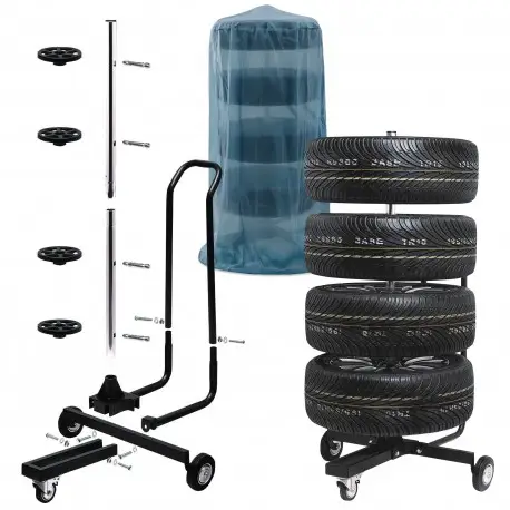 SUPPORT RANGEMENT PORTE ROUE VOITURE MOBILE POUR JANTES ET PNEUS LARGEUR 285 MM, 18 POUCES INCL HOUSSE ET FREIN Satisfait Ou Remboursé