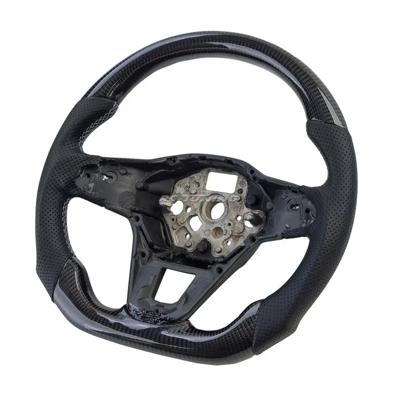 Volant sport en carbone véritable et cuir perforé pour VW T6.1 sans palettes Haute Qualité