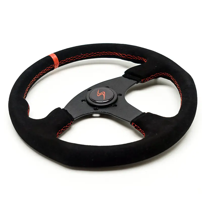 Prix Promo Volant DriftShop Plat, Cuir Noir Retourné, Branches Noires