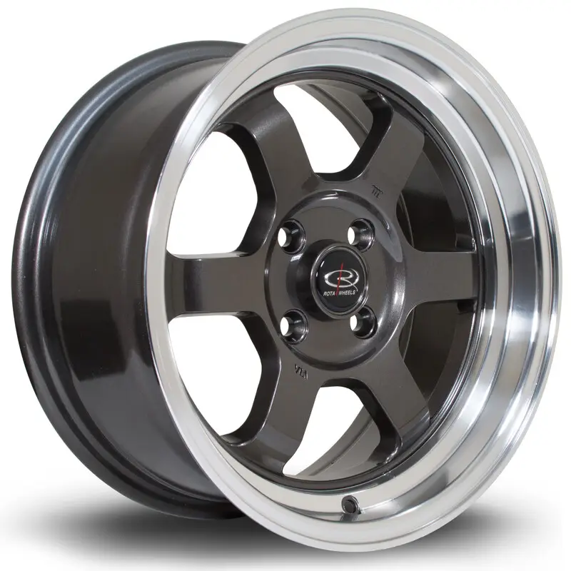 Quantité Limitée Rota Grid V 15x7" 4x108 ET20, Gunmetal, Rebord Chromé