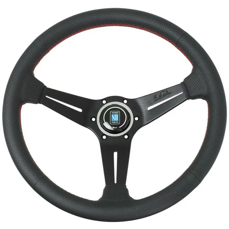 Retour Gratuit Volant Nardi Classic ND36, Cuir Noir Perforé, Branches Noires, Coutures Rouges, Tulipé 40 mm