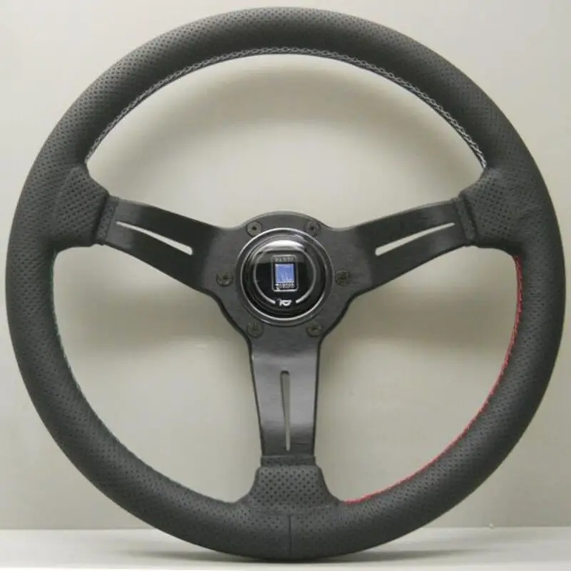 Volant Nardi Deep Corn Ø33, Cuir Noir Perforé, Branches Noires, Coutures Italia Segmentées, Tulipé 50 mm Pas Cher