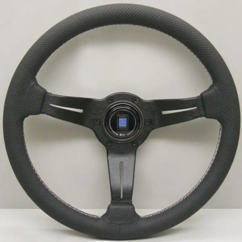 Promotion Volant Nardi Deep Corn Ø35, Cuir Noir Perforé, Branches Noires, Coutures Italia, Tulipé 75 mm