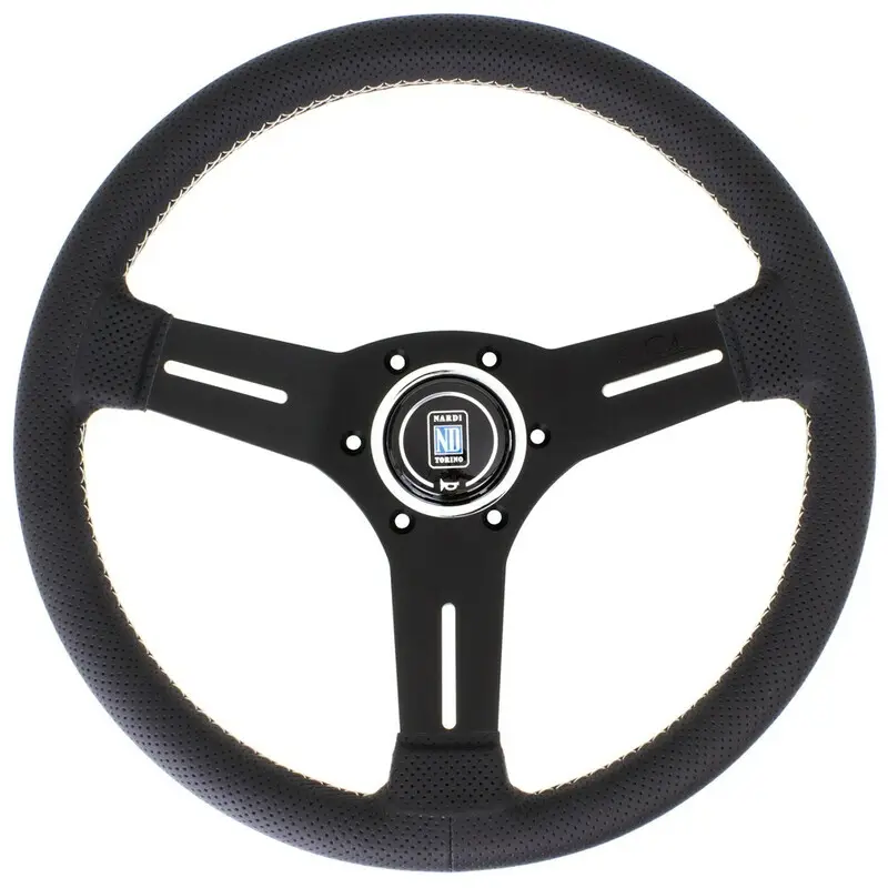 Offre Du Jour Volant Nardi Competition, Cuir Noir Perforé, Branches Noires, Coutures Grises, Tulipé 40 mm, Ø33 cm