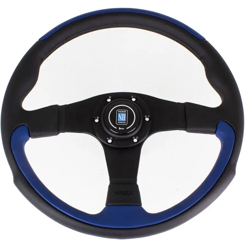 Volant Nardi Leader, Cuir Bleu, Branches Noires, Ø35 cm Dernier Modèle