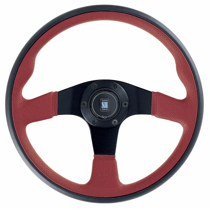 Nouvel Arrivage Volant Nardi Twin Line, Cuir Rouge, Branches Noires, Ø35 cm