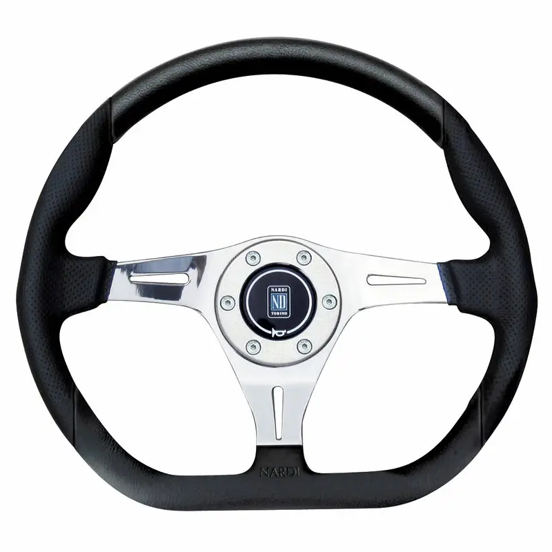 Volant Nardi Kallista, Cuir Noir Perforé, Branches Chromées, Ø35 cm Offre Du Jour