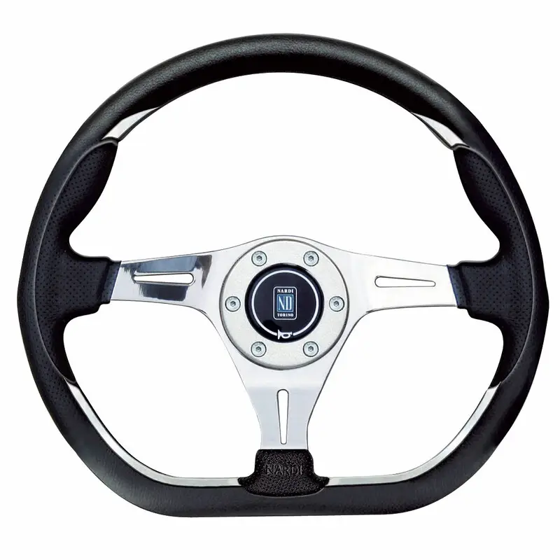 Vente Directe Volant Nardi Kallista, Cuir Noir, Branches Chromées, Ø35 cm