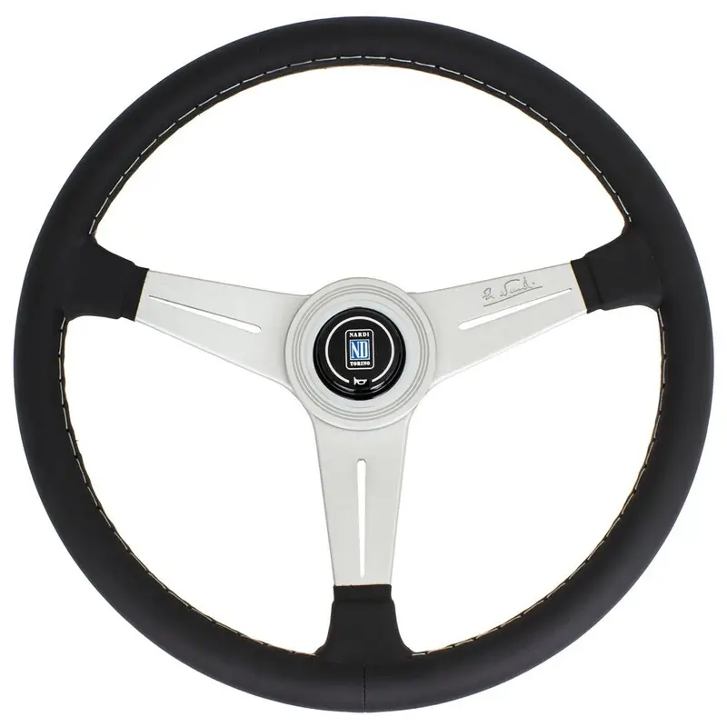 Volant Nardi Classic ND34, Cuir Noir, Branches Alu, Coutures Grises, Tulipé 25 mm Solde