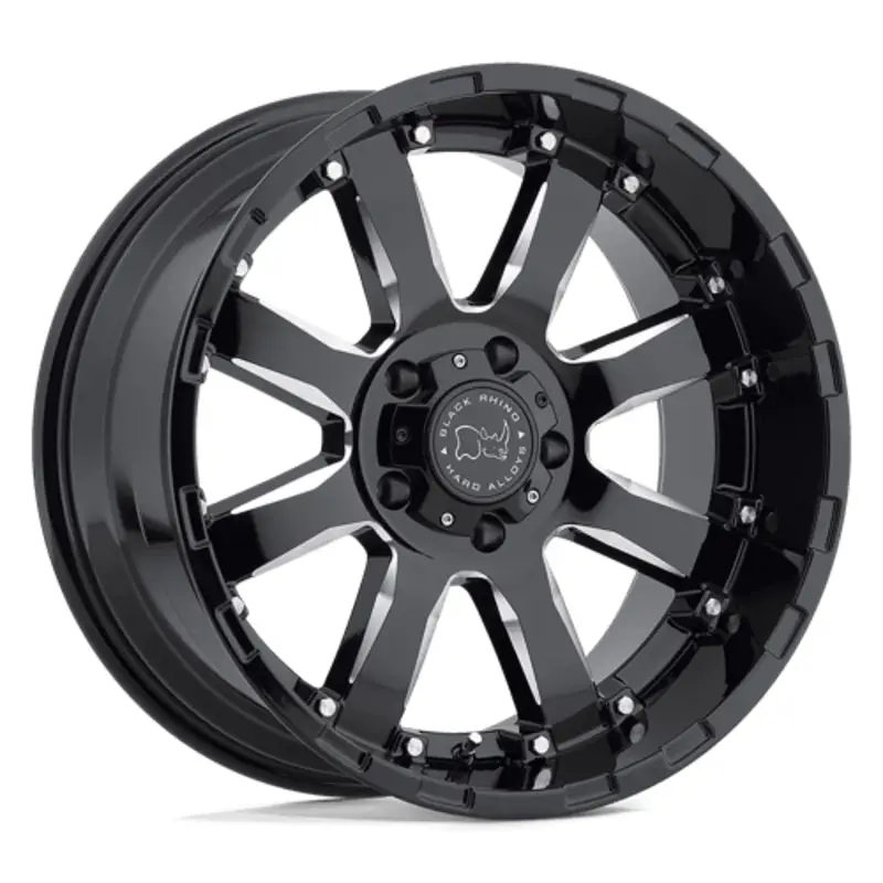 Black Rhino Sierra 22x10 6x139.7 ET-12, Noir Brillant, Branches Usinées Nouvelle Collection