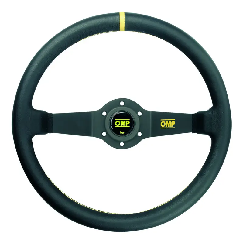 Haute Qualité Volant OMP Rally Tulipé (95 mm), Cuir Noir, Branches Noires