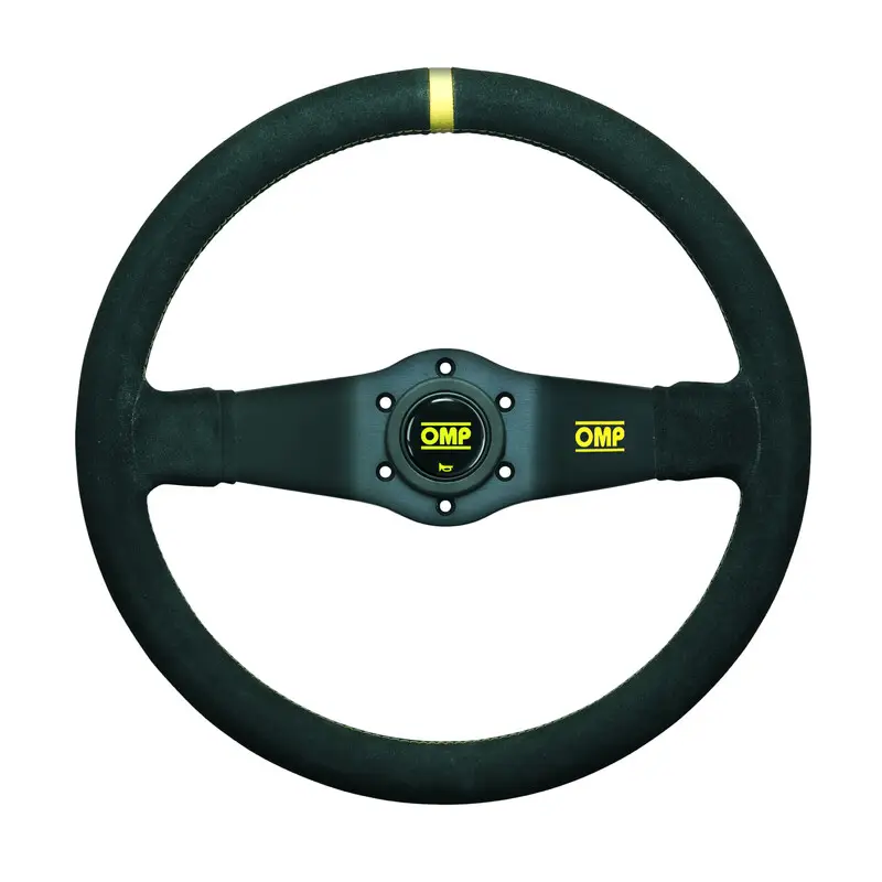 Volant OMP Rally Tulipé (95 mm), Cuir Noir Retourné, Branches Noires Offre Exclusive
