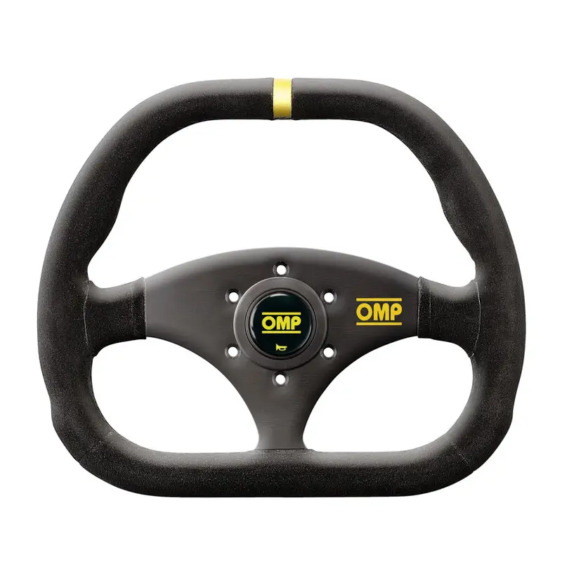 Volant OMP Kubic Plat, Cuir Noir Retourné, Branches Noires Offre Spéciale