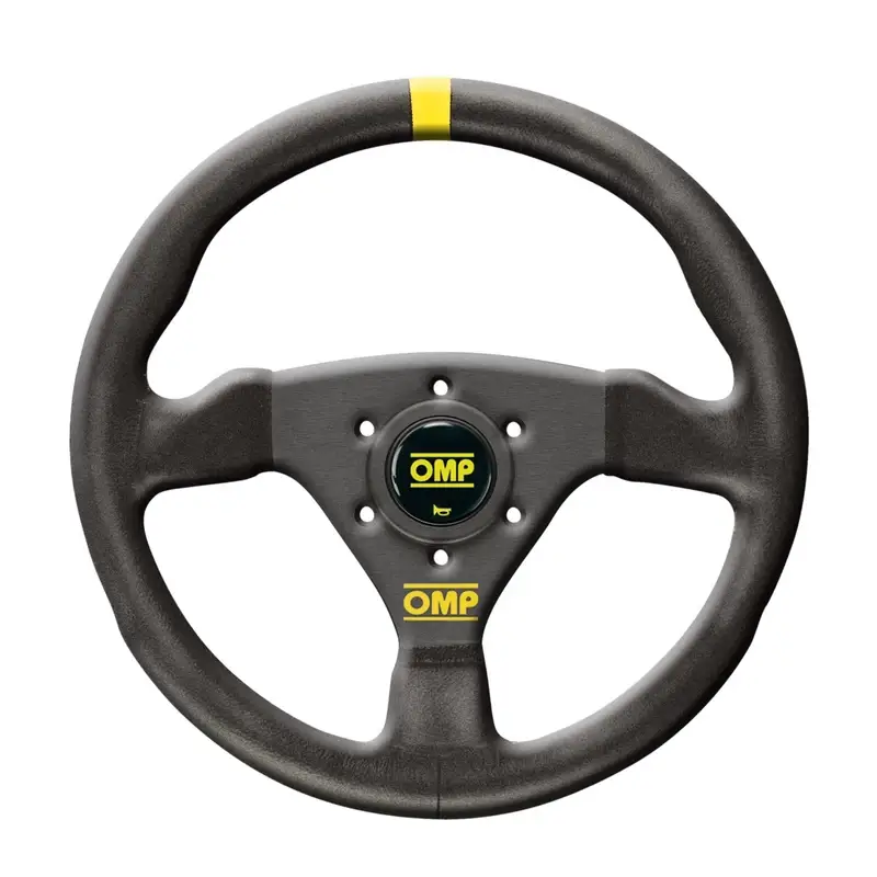 Volant OMP Trecento Plat, Cuir Noir Retourné, Branches Noires Vente Directe