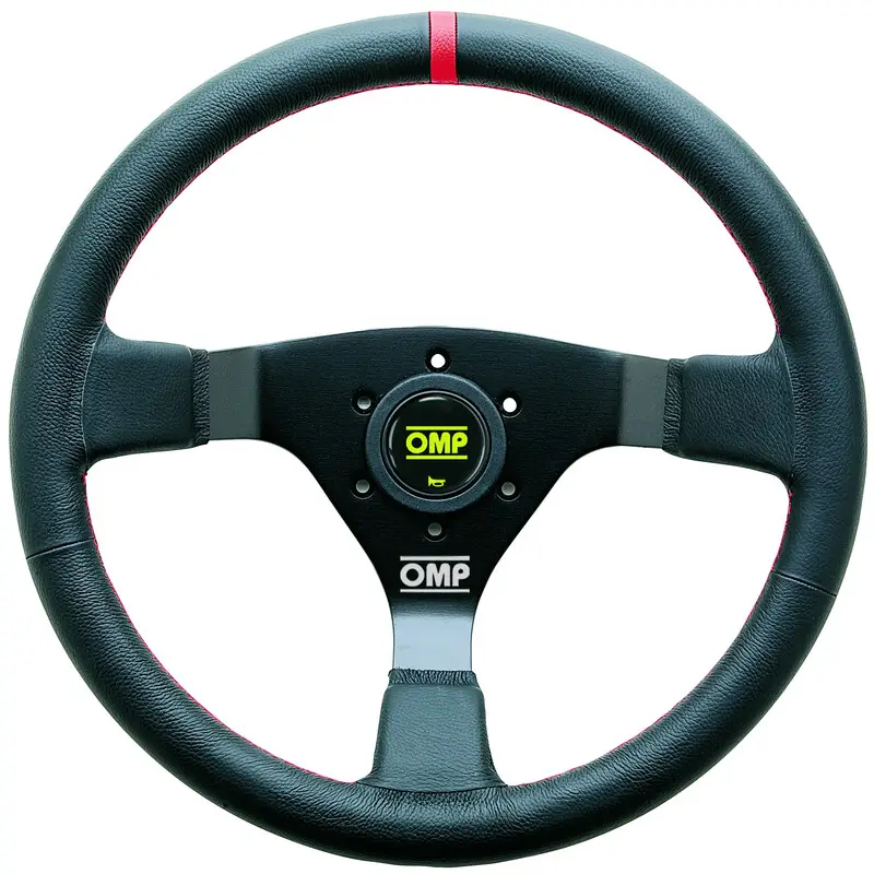 Volant OMP WRC Tulipé (70 mm), Cuir Noir, Branches Noires, Coutures Rouges Top Vente