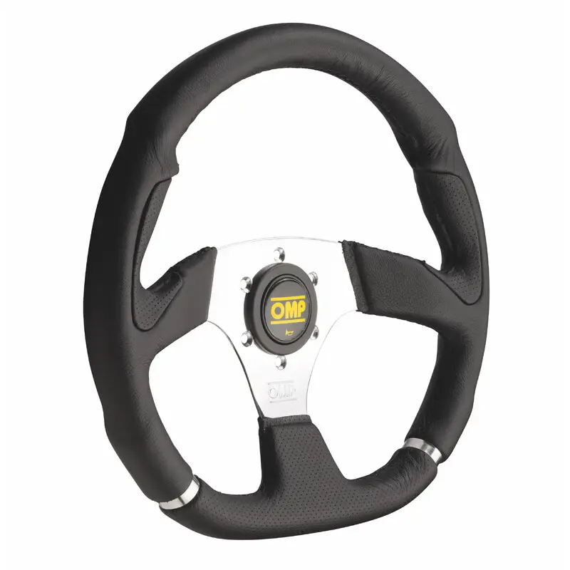 Commande En Gros Volant OMP Cromo Plat, Cuir Noir, Branches Chromées