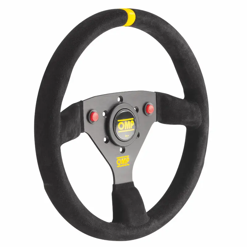 Volant OMP 320 ALU S Plat, Cuir Noir Retourné, Branches Noires Retour Gratuit