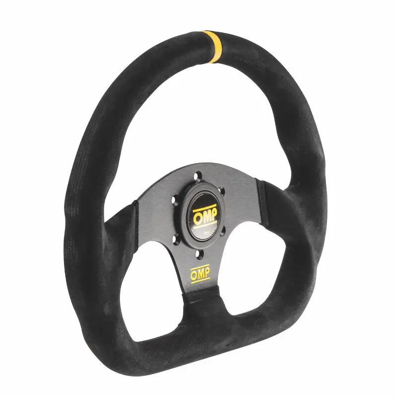 Livraison Gratuite Volant OMP Superquadro Plat, Cuir Noir Retourné, Branches Noires