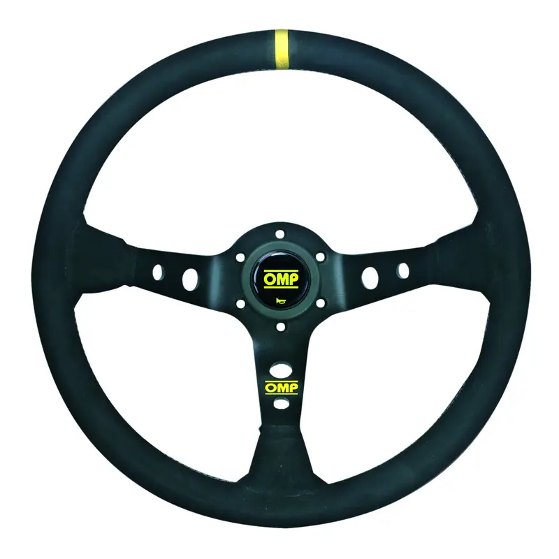 Volant OMP Corsica 330 Tulipé (95 mm), Cuir Noir Retourné, Branches Noires Offre Exclusive