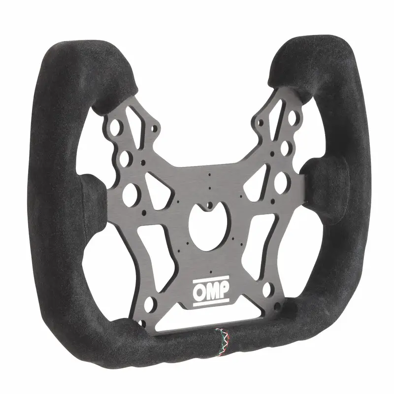 Solde Volant OMP 310 ALU GT Plat, Cuir Noir Retourné, Branches Noires