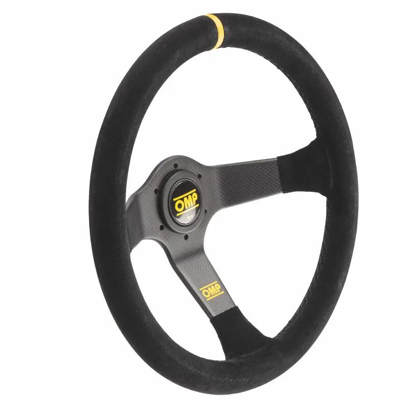 Certifié Volant OMP 350 Carbon D Tulipé (95 mm), Cuir Noir Retourné, Branches Carbone