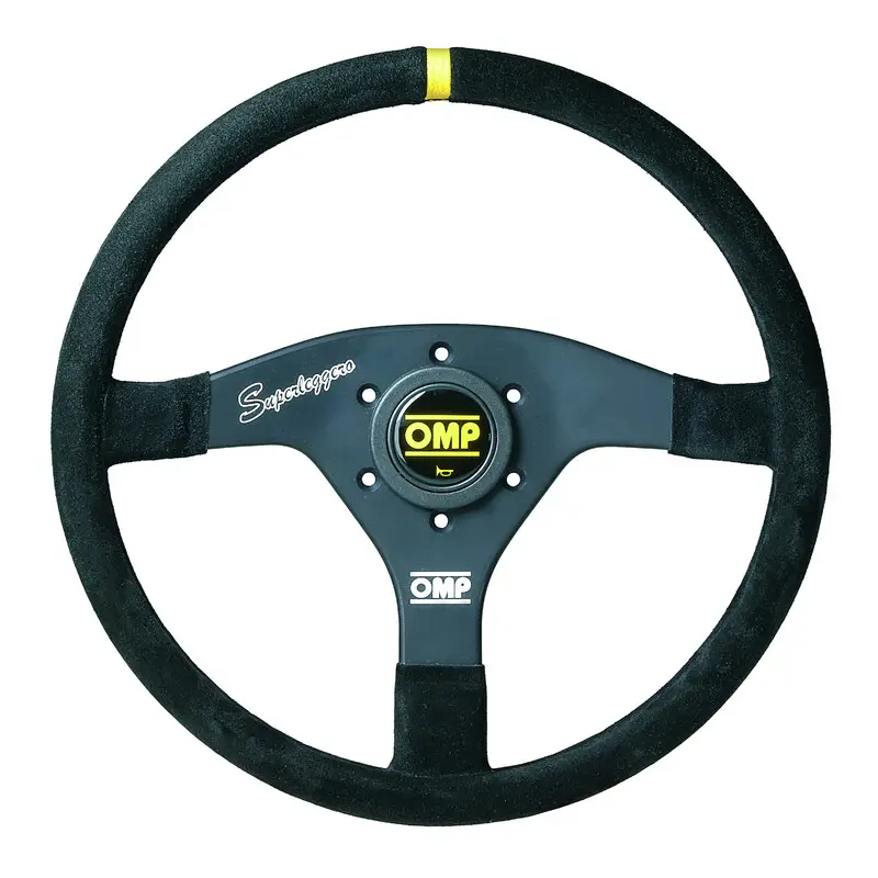 Solde Volant OMP Velocità OV Superleggero Plat, Cuir Noir Retourné, Branches Noires