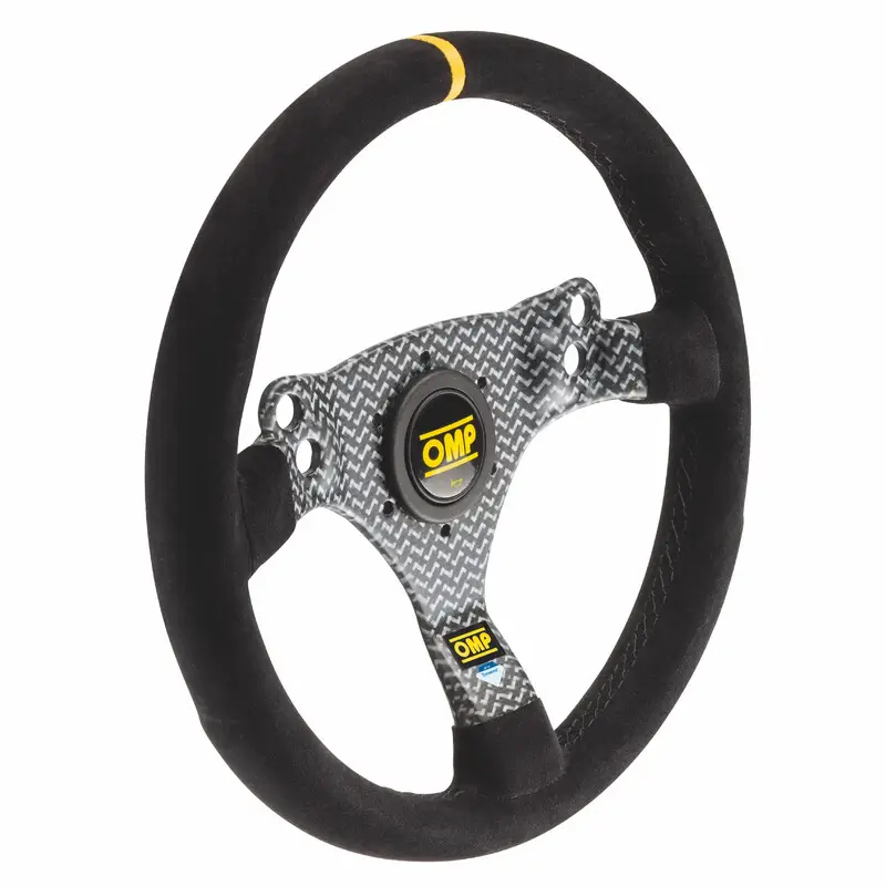 Bon Marché Volant OMP 320 Hybrid S Plat, Cuir Noir Retourné, Branches Carbone