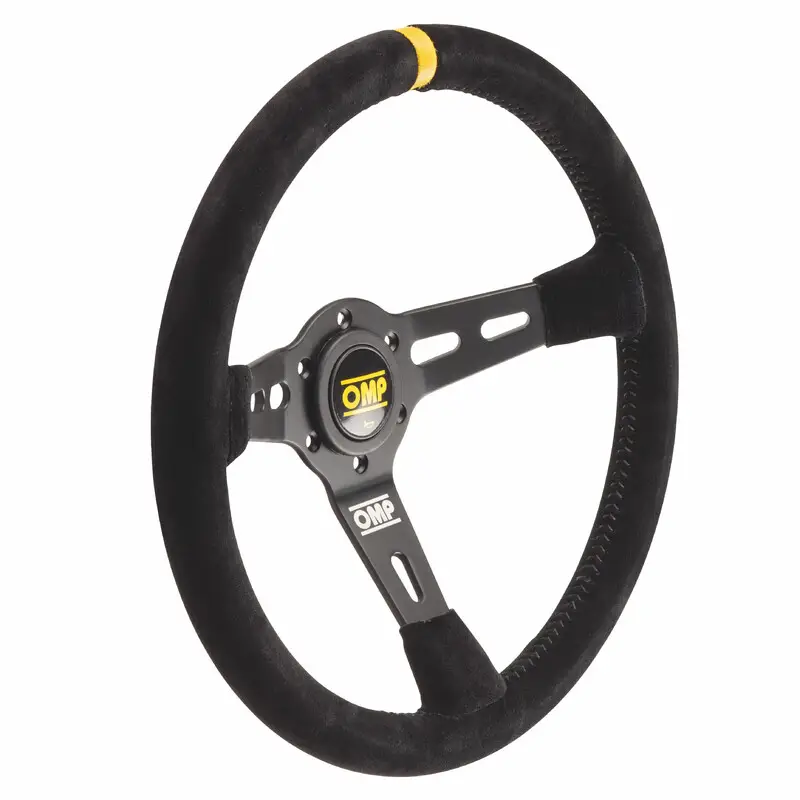Volant OMP RS Tulipé (70 mm), Cuir Noir Retourné, Branches Noires Meilleure Vente