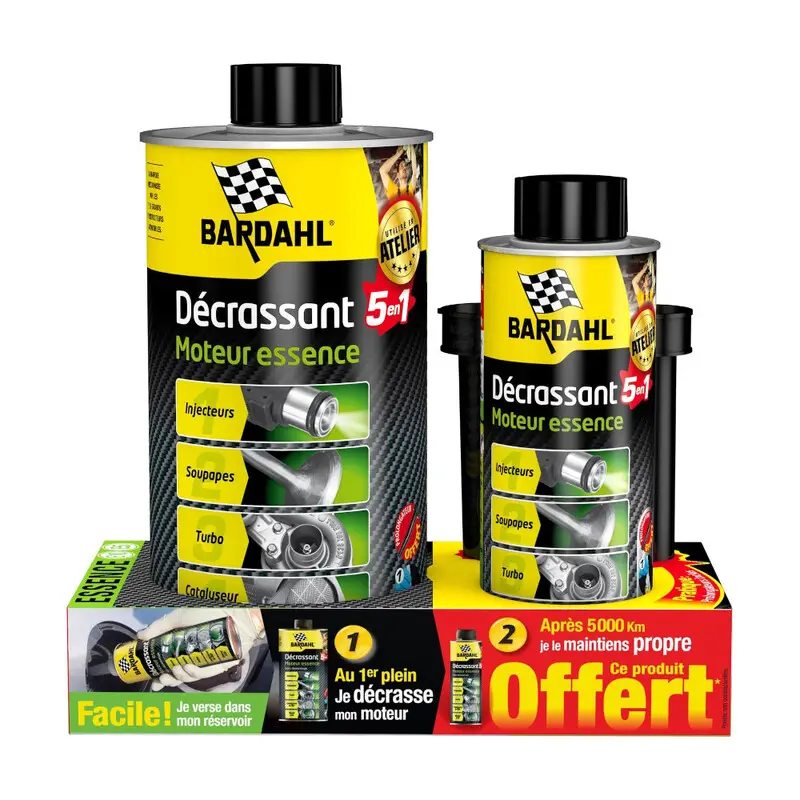 Solde Lot Décrassant 5-en-1 Moteur Essence Bardahl (1L + 300 ml Offert)