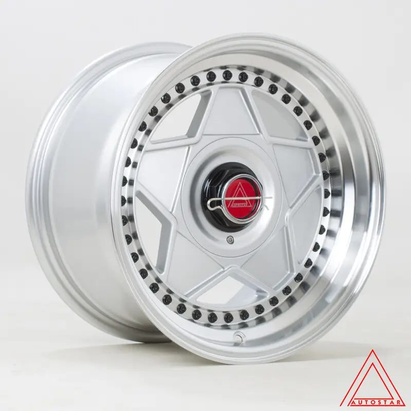 Autostar Centro 15x8.25" 4x100/108 ET20, Gris Argenté, Rebord Poli Livraison Gratuite