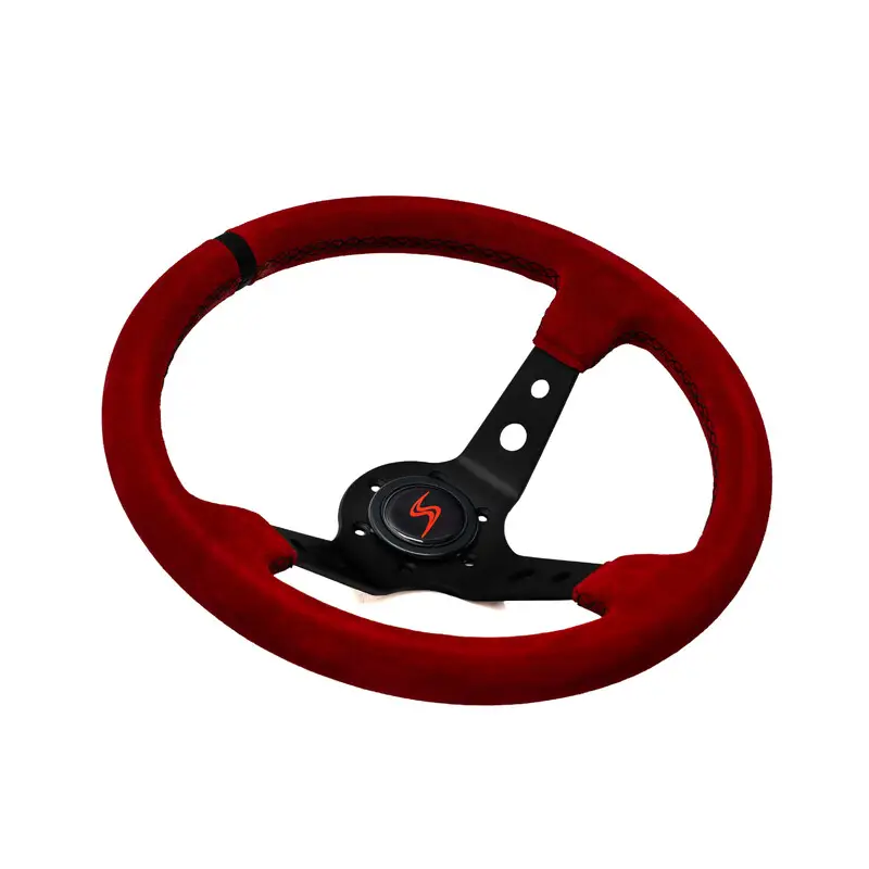 Meilleure Vente Volant DriftShop Tulipé (90 mm), Cuir Rouge Retourné, Branches Noires