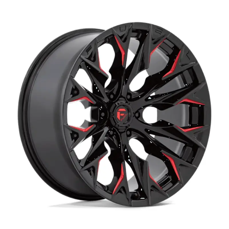 Pas Cher Fuel D823 Flame 22X10 6x139.7 ET-18, Noir Brillant Poli, Rouge Candy
