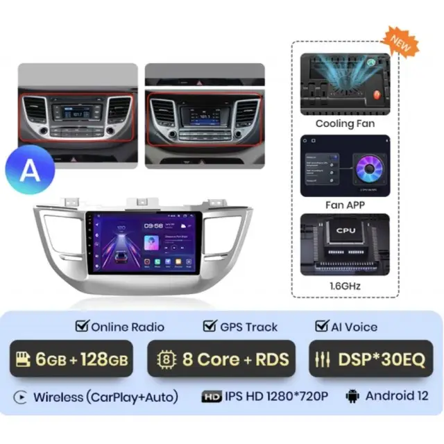 Autoradio android 12 Tucson 3 (2015, 2016, 2018)GPS 4G-DSP CarPlay sans fil Produit De Marque