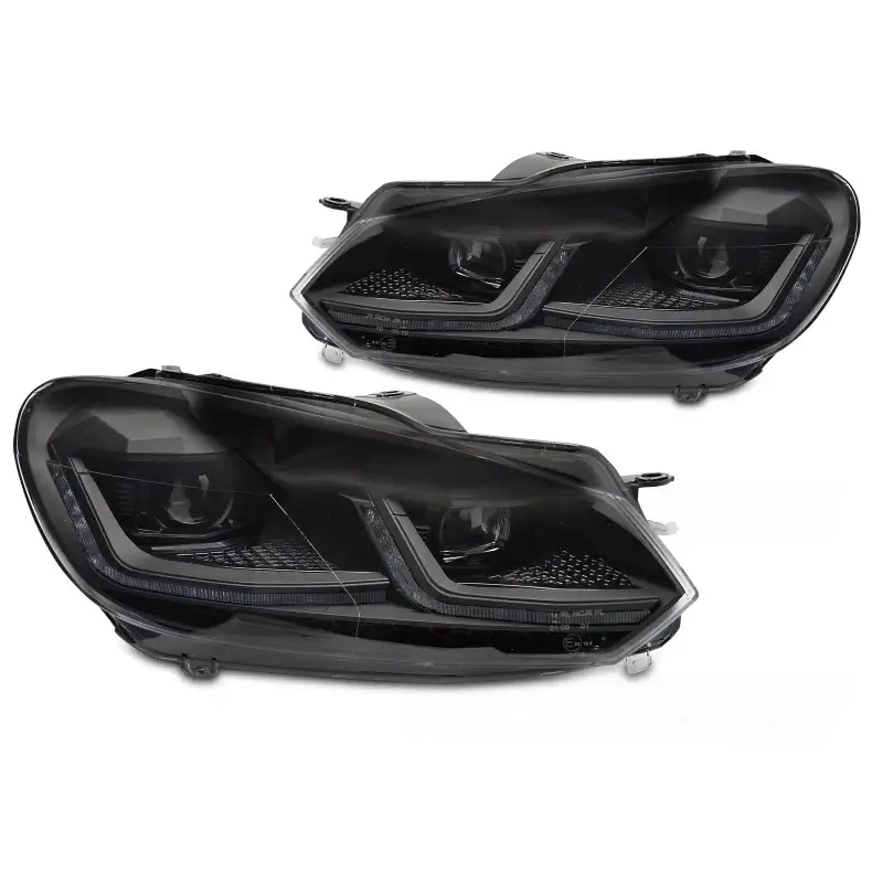Feux Avant LED Noirs Séquentiels pour VW Golf VI 2008-2012 Certifié