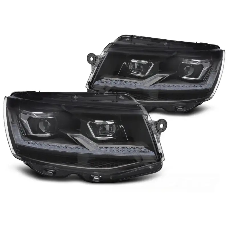 Livraison Express HEADLIGHTS FULL LED BLACK CHROME SEQ DRL fits VW T6 15-19