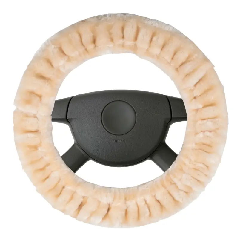 Nouvel Arrivage Housse de volant Teddy en peluche, housse de volant douce en fausse fourrure, protège-volant en peluche beige