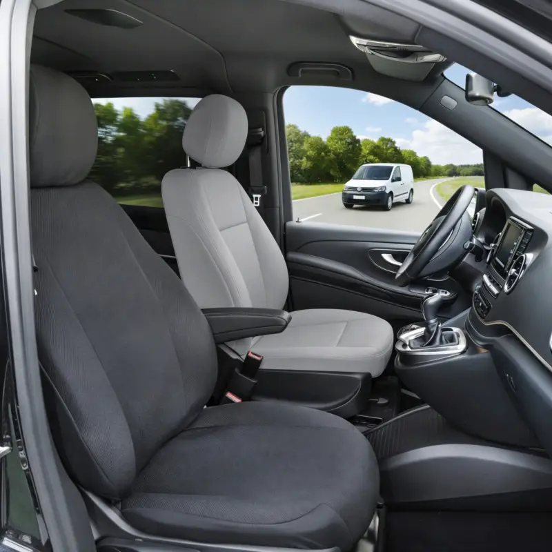 Prix Promo Housse de siège Transporter en tissu pour Fiat Doblo II, 1 siège individuel passager (évidement accoudoir gauche)
