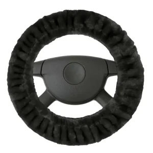Commander Vite Housse de volant Teddy en peluche, housse de volant douce en fausse fourrure, protège-volant en peluche anthracite