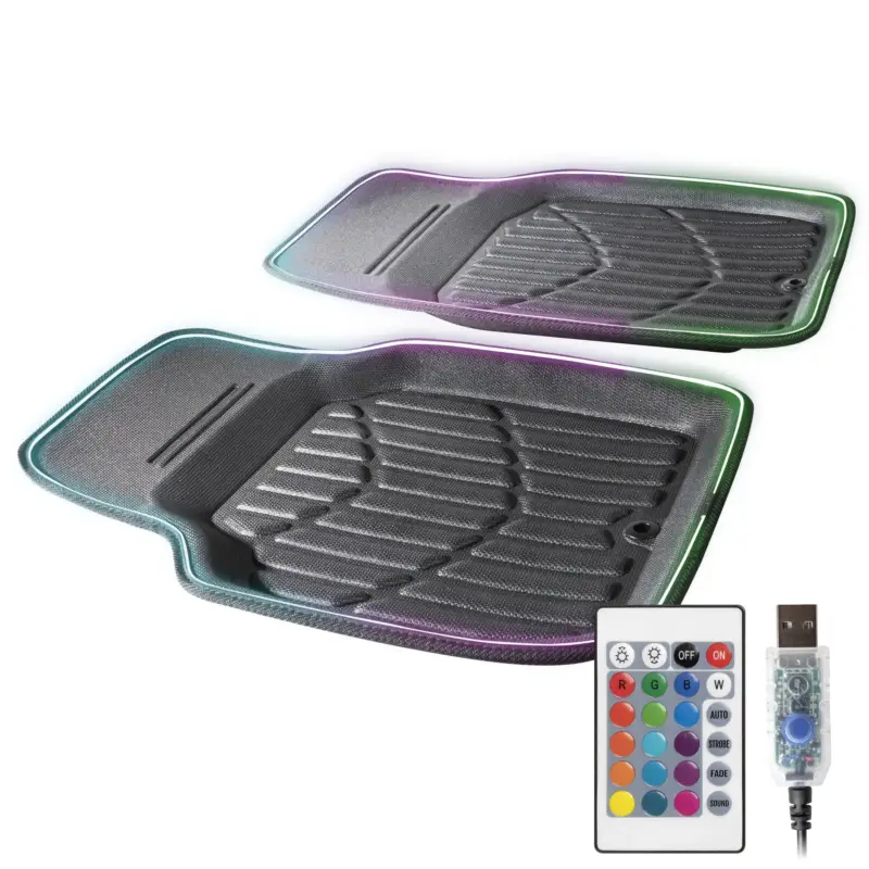Tapis en caoutchouc LED Glow avec sélection des couleurs, diverses fonctions d'éclairage et télécommande pour un éclairage d'ambiance Certifié