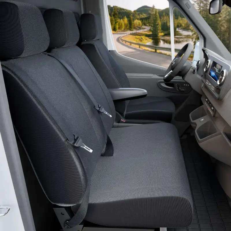 Bon Plan Housse de siège Transporter en tissu pour Ford Transit, 1 siège individuel à l'avant (évidement accoudoir) & double banquette avant rabattable