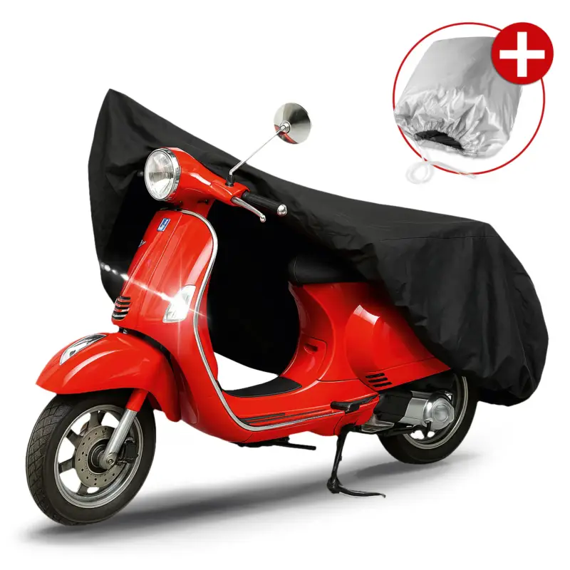 Meilleure Vente Premium Bâche de protection pour moto S, Bâche de couverture Vespa en PVC robuste, Garage pour moto étanche - 185x90x110 cm noir