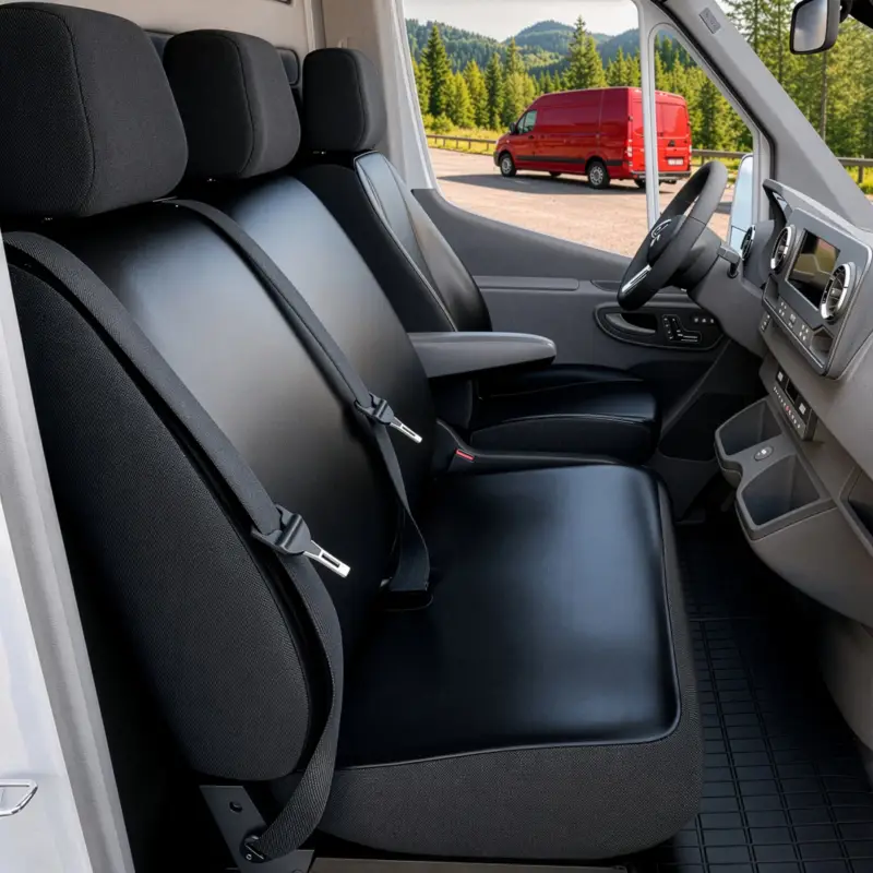 Expédié Aujourd’hui Housse de siège Transporter en simili cuir pour Opel Movano, Renault Master, Nissan Interstar, 1 siège individuel à l'avant (évidement accoudoir) & double siège à l'avant
